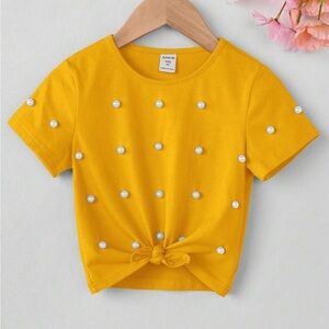 5 for $10 SHEIN Yellow Pearl-Embellished Kids cropped Tee